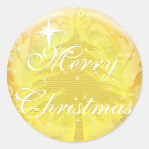 Rond Sticker or fleuri Arbre de Noël or avec étoiles