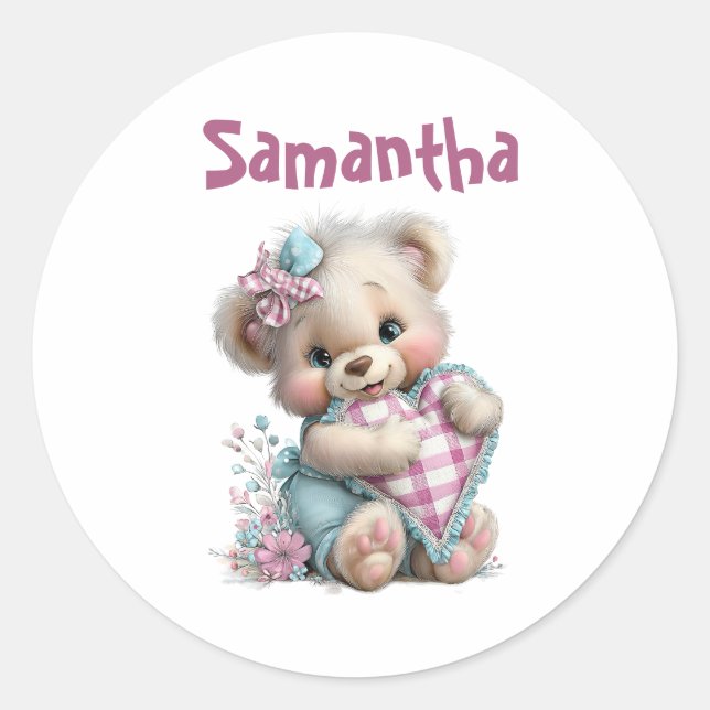 Rond Sticker Ours en Peluche Baby Shower  (Devant)