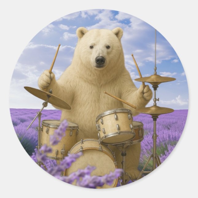 Rond Sticker : Ours Jouant des tambours avec design flo (Devant)