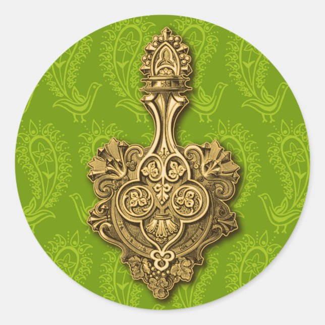 Rond Sticker Paisley Peacocks Vert / Sceau Enveloppe (Devant)