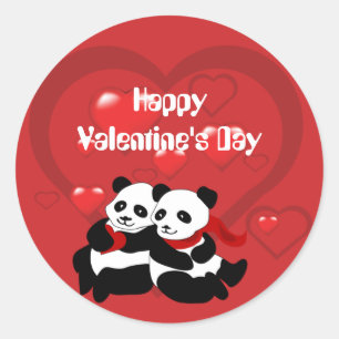 Rond Sticker Panda Heart de la Saint Valentin
