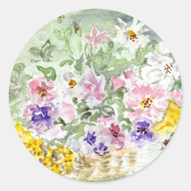 Rond Sticker 'Panier à fleurs' (Devant)