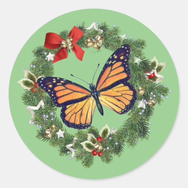 Rond Sticker papillon monarque de couronne de Noël (Devant)