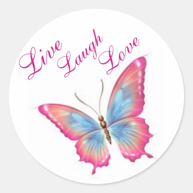 Rond Sticker Papillon/Rose "Live Laugh Love" (Devant)