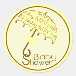 Rond Sticker parapluie Baby shower jaune