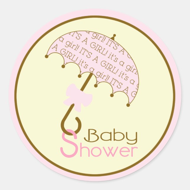 Rond Sticker parapluie Baby shower rose (Devant)