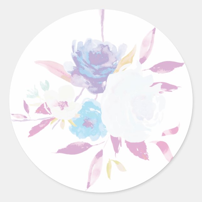 Rond Sticker Pastel Purple Floral Aquarelle (Devant)
