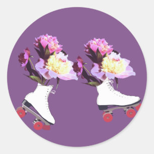 Rond Sticker Patins à rouleaux à fleurs de pivoine
