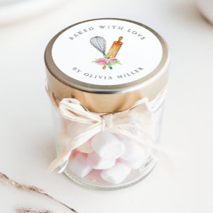 Rond Sticker Pâtissier Fleur Rose Élégant