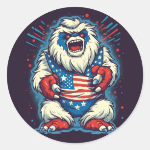 Rond Sticker Patriotique Yeti Whimsical