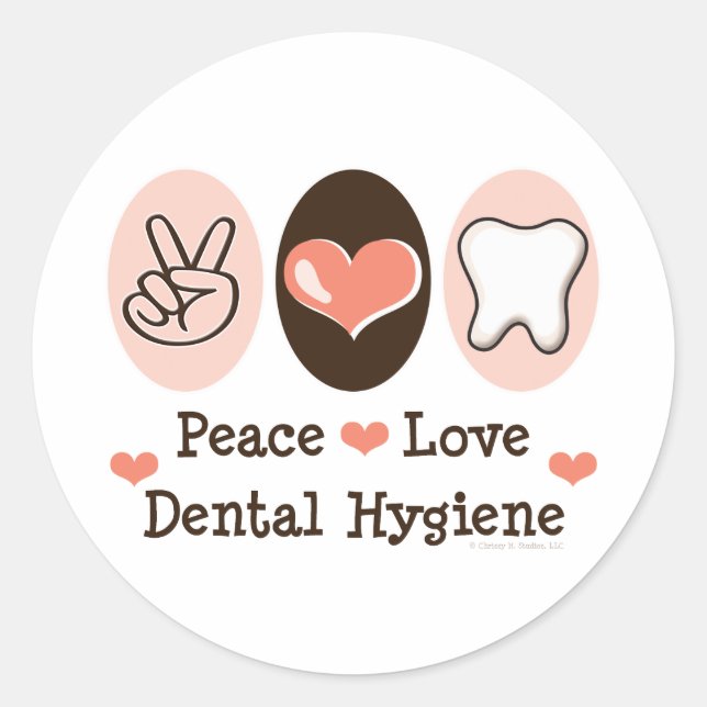 Rond Sticker Peace Love Dental Hygiene (Devant)