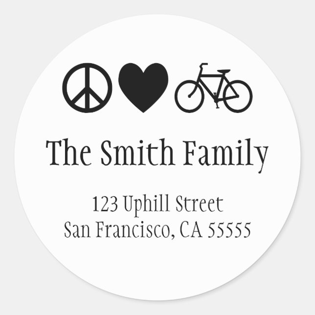 Rond Sticker Peace Love et Bicycles (Devant)