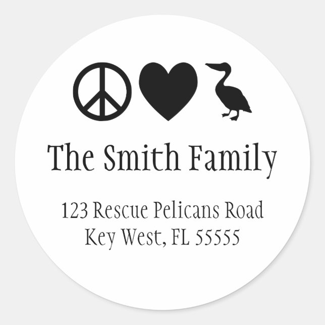 Rond Sticker Peace Love et Pélicans (Devant)