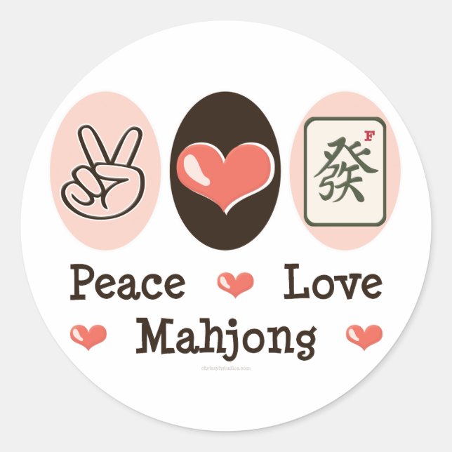 Rond Sticker Peace Love Mahjong (Devant)