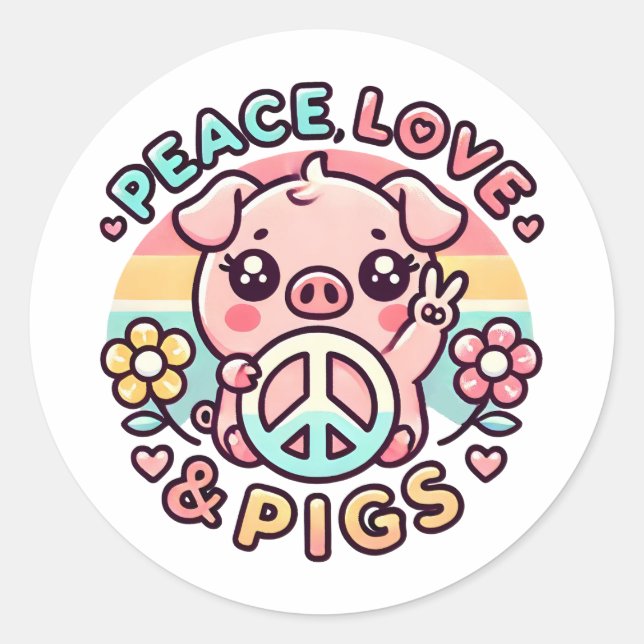 Rond Sticker Peace Love & Pigs (Devant)