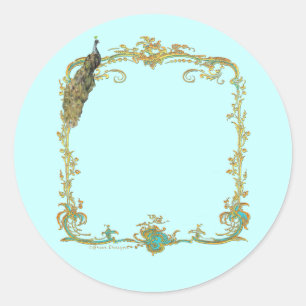 Rond Sticker Peacock avec cadre or "Save the Date"