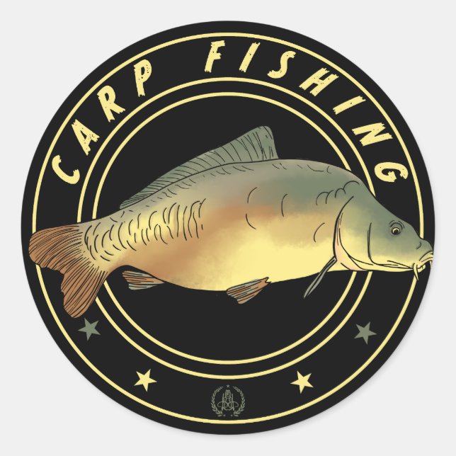 Rond Sticker pêcheur pêcheur de pêche à la carpe (Devant)