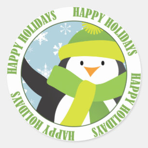 Rond Sticker Penguin Joyeux Vacances