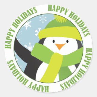 Rond Sticker Penguin Joyeux Vacances
