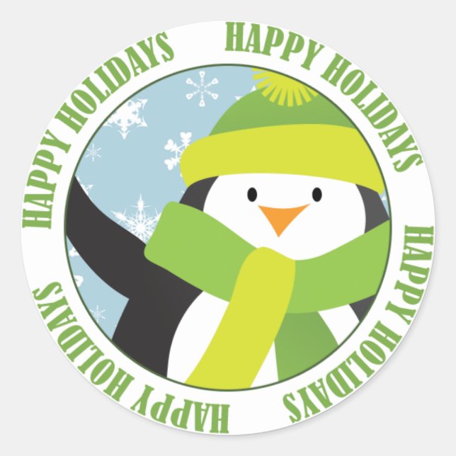 Rond Sticker Penguin Joyeux Vacances (Devant)
