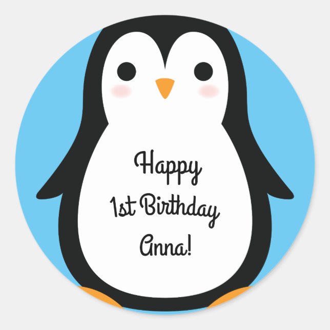 Rond Sticker Penguin mignon hiver 1er anniversaire Stic (Devant)