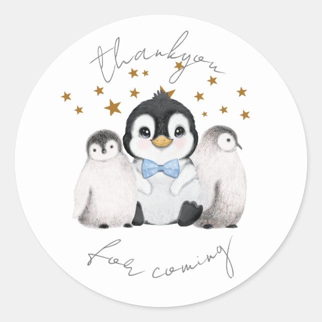 Rond Sticker Penguin Star Party Thankyou (Devant)