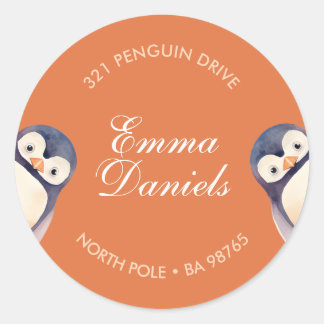 Rond Sticker Penguin Winter Wonderland - Orange Automne