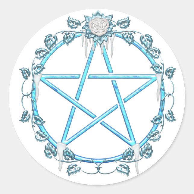 Rond Sticker Pentagram Pentagram Rose de Yule d'hiver (Devant)