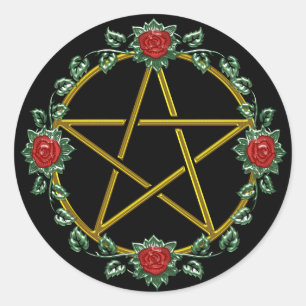 Rond Sticker Pentagram Pentagram Rose d'or