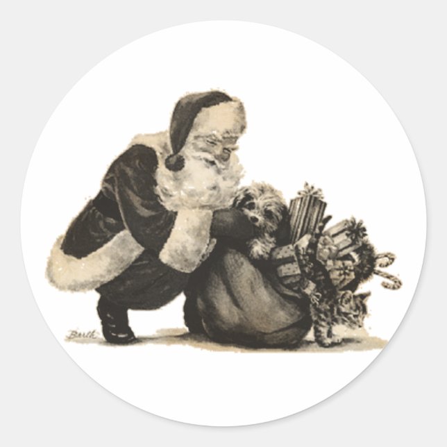 Rond Sticker Père Noël et Jouet vintage (Devant)