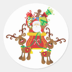Rond Sticker père Noël Sleigh Et Reindeer
