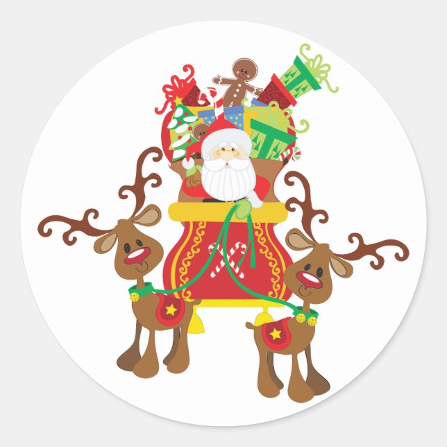 Rond Sticker père Noël Sleigh Et Reindeer (Devant)