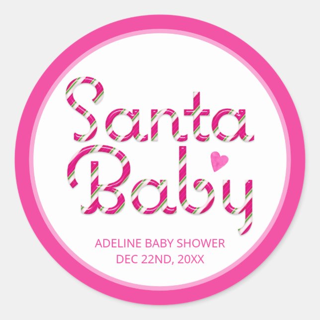 Rond Sticker père Noël Sucre de canne rose bébé (Devant)