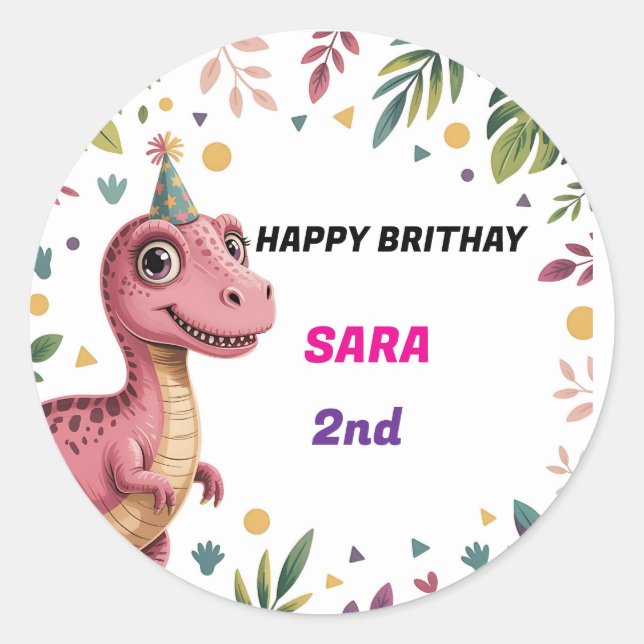 Rond Sticker personnalisable Dinosaur Party Fun Persona (Devant)