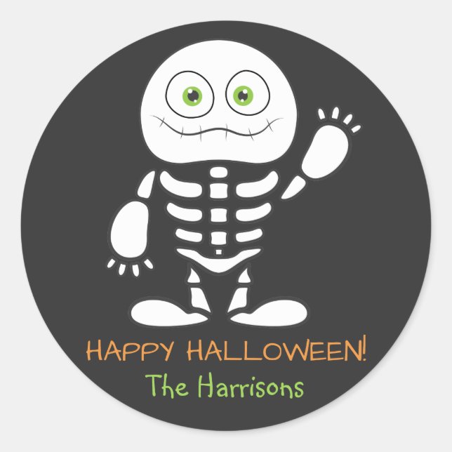 Rond Sticker personnalisé Cute Little Skeleton (Devant)