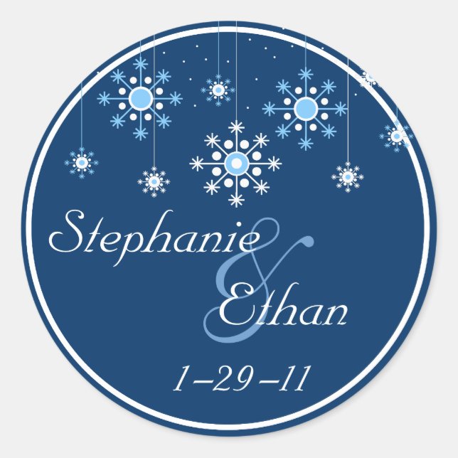 Rond Sticker personnalisé de mariage d'hiver (Devant)