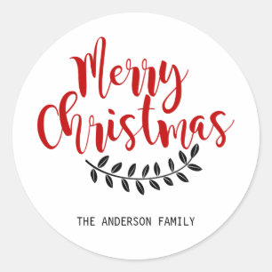 Rond Sticker personnalisé de Noël rouge et blanc