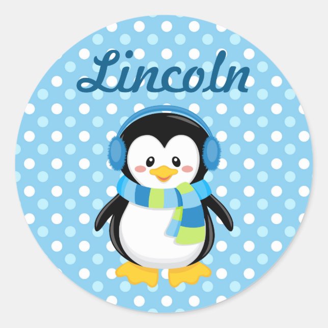 Rond Sticker personnalisé de pingouin garçon (Devant)