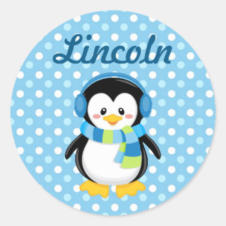 Rond Sticker personnalisé de pingouin garçon