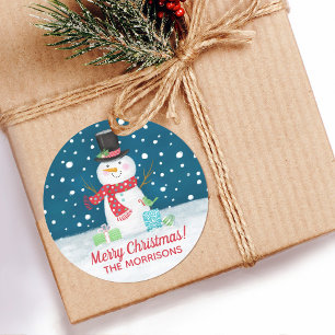 Rond Sticker personnalisé Noël Snowman