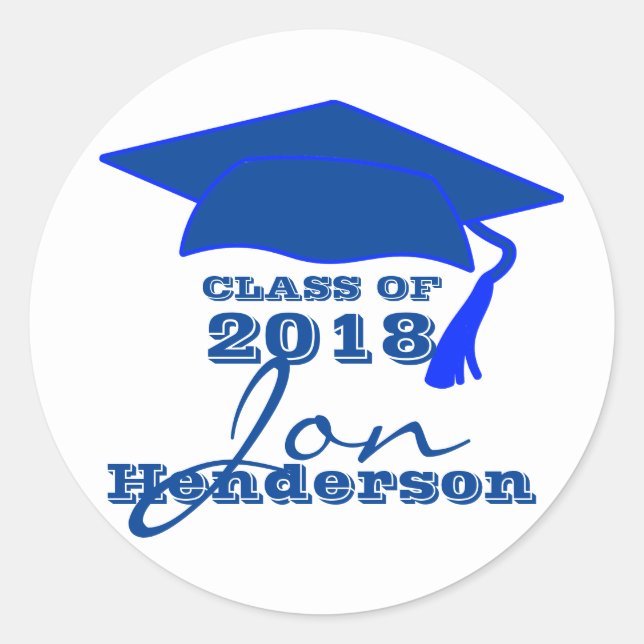 Rond Sticker personnalisé pour graduation bleu et blanc (Devant)