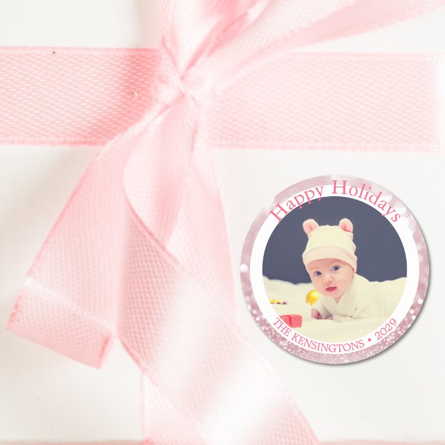 Rond Sticker personnalisé pour la première fille de Noë (Baby Girl’s First Christmas Personalized Sticker)