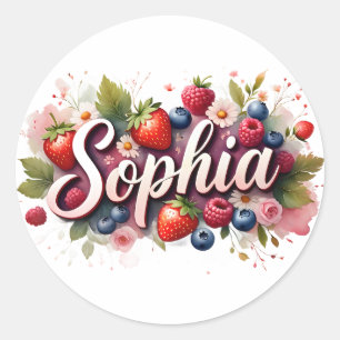 Rond Sticker personnalisé "Sophia" Berry Floral Design