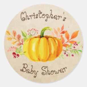 Rond Sticker petit Baby shower Citrouille Burlap