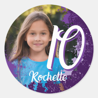 Rond Sticker photo avec pinceau violet - 10 ans