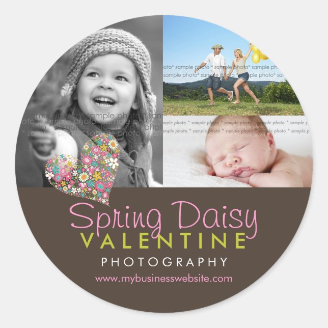 Rond Sticker photo de Printemps Fleurs de Coeur Rose (Devant)