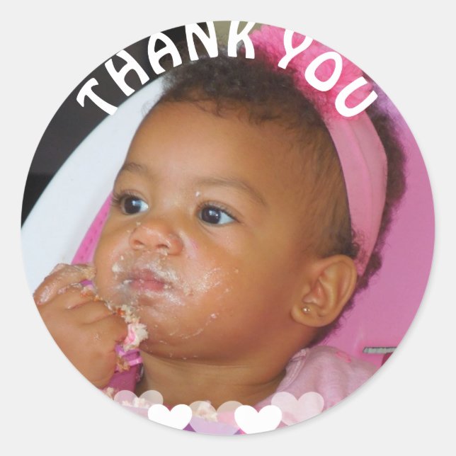 Rond Sticker photo fille Merci (Devant)