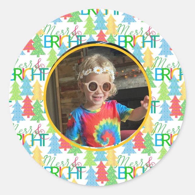 Rond Sticker photo Joyeux et brillant (Devant)