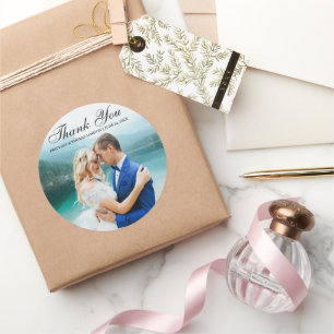 Rond Sticker photo moderne Merci mariage BT R