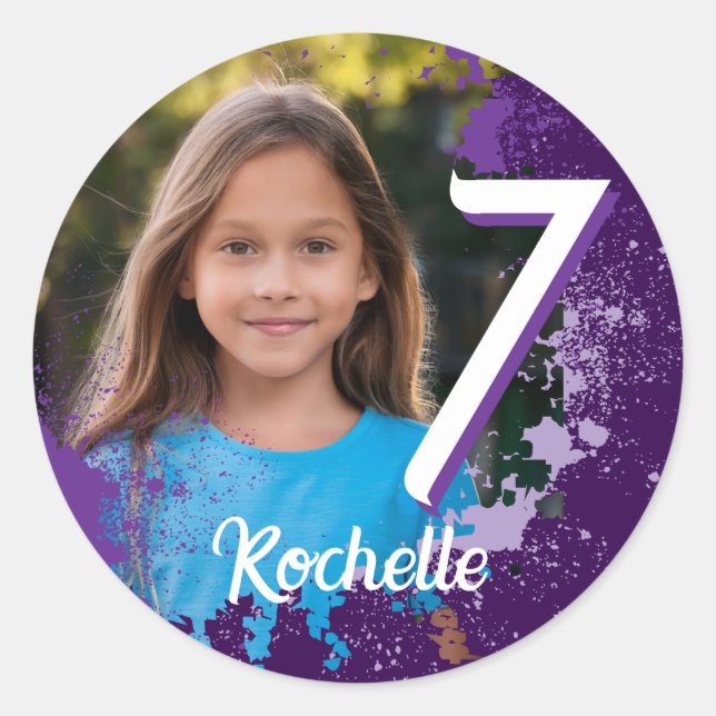 Rond Sticker photo pour peinture violette - âge 7 (Devant)